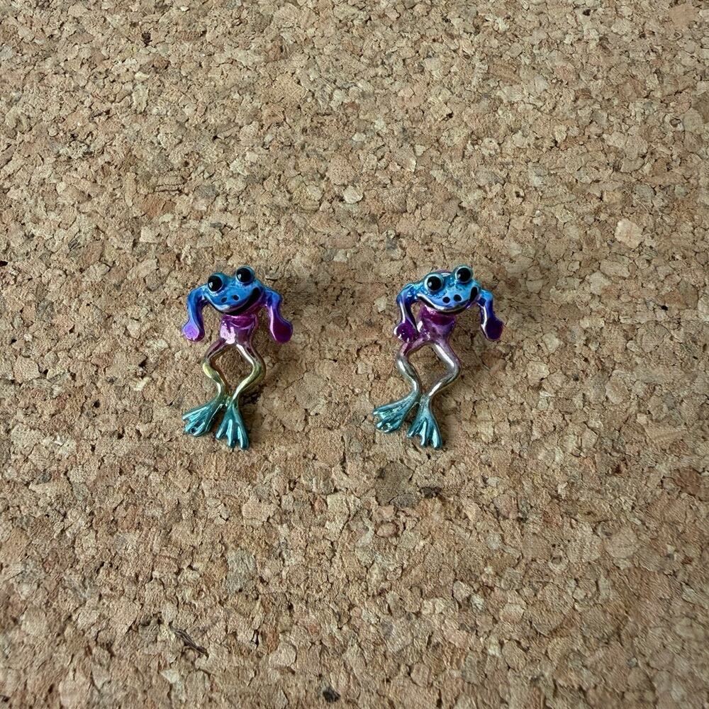Articulated Multicolor Frog Fashion Jewelry Pierced Earrings, accessories, fun